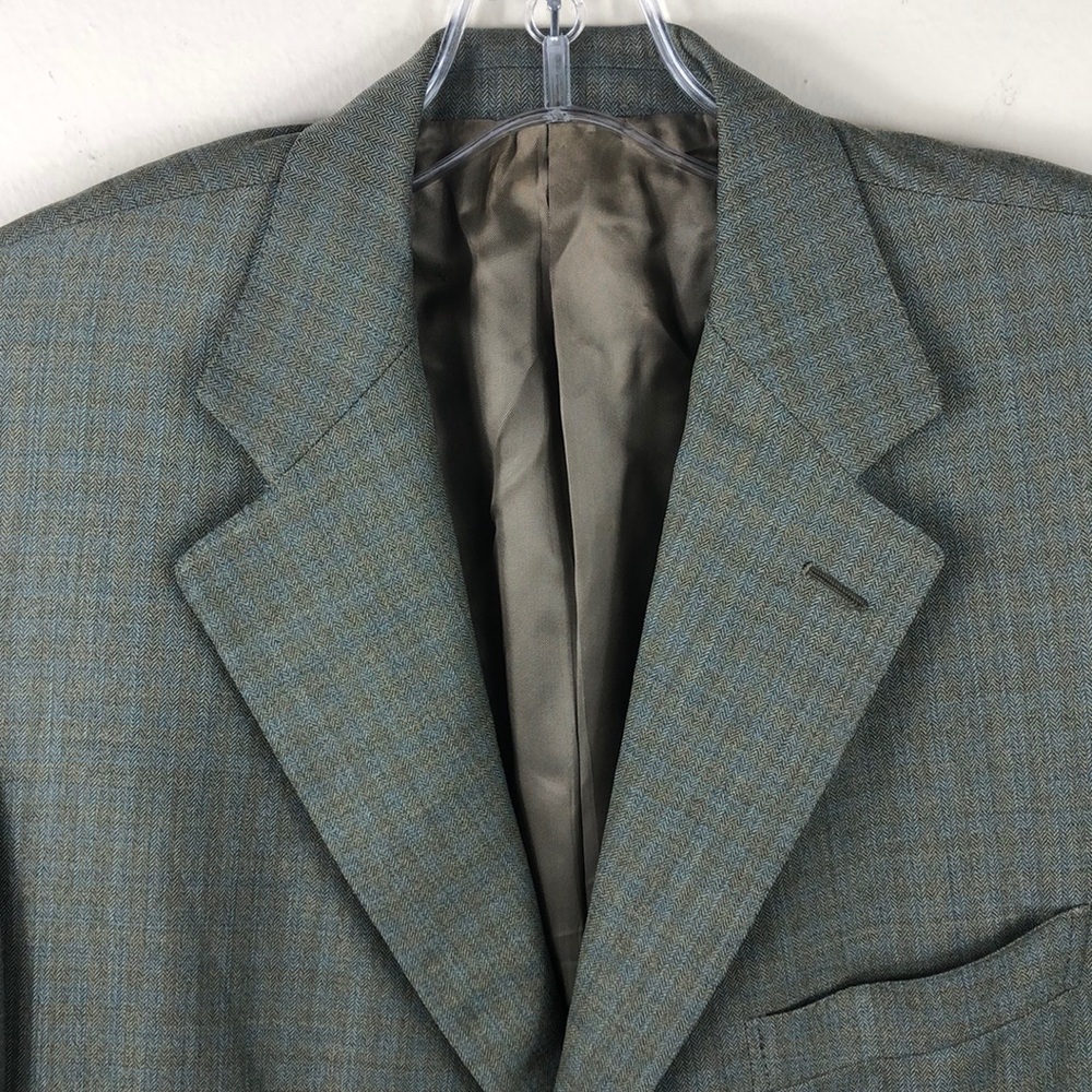 Ermenegildo Zegna Green Blue Plaid Wool Blazer 44L - Picture 3 of 9